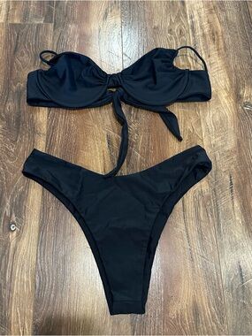 NWOT Nyud Black Tie-Detail Bikini Top and Bottom